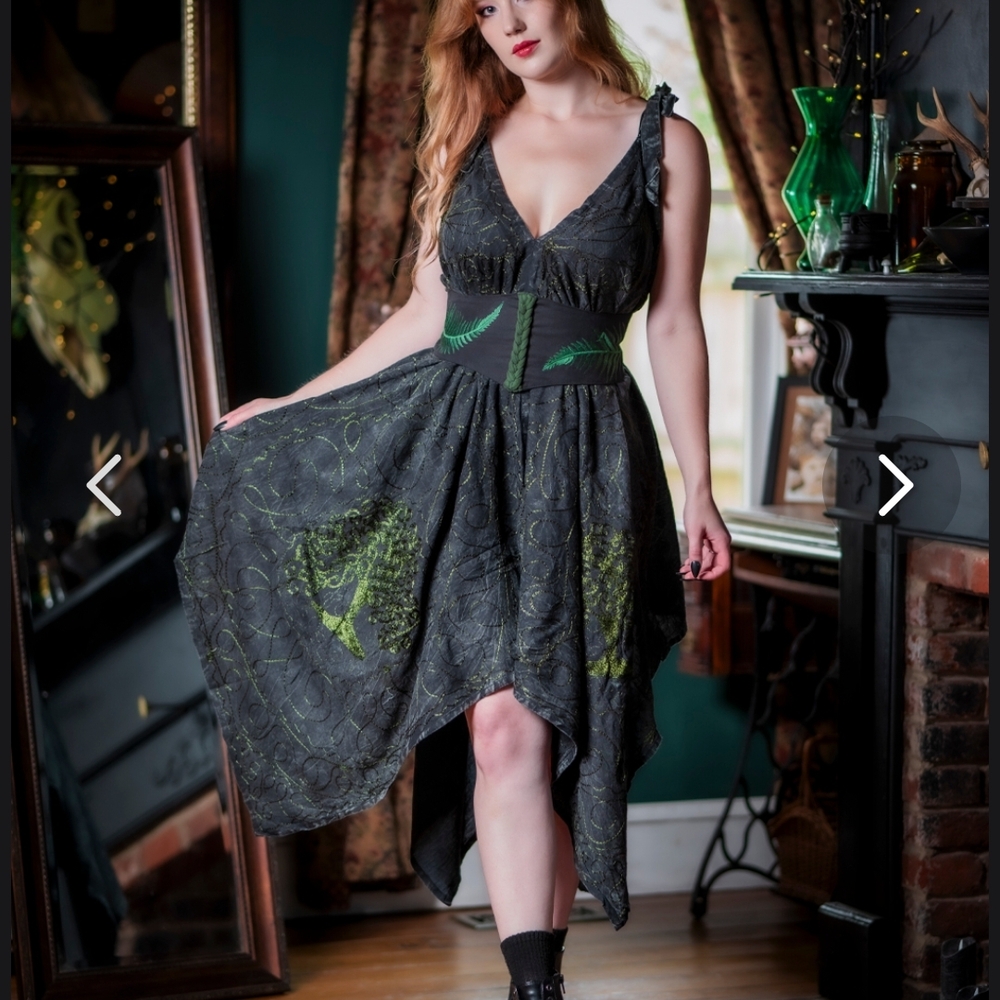 Silver And Green Dark Cottage Morrigan Apron Dress